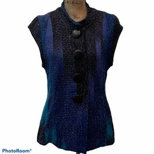 Candiss Cole Blue Art to Wear Sleeveless Cardigan